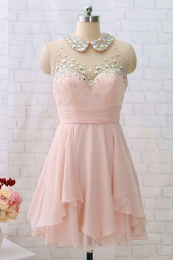 Mini Light Party Dress Makayla Homecoming Dresses Pink Chiffon CD18417