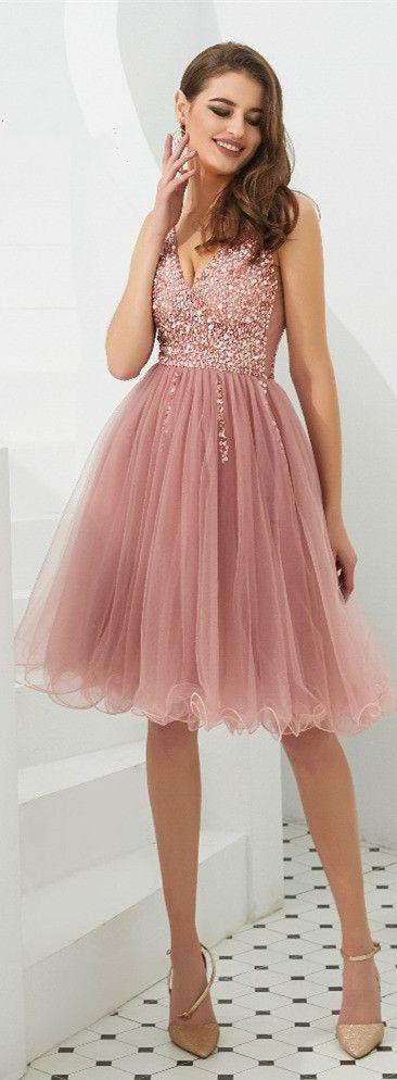 Rose Tulle Homecoming Dresses Sarai Pink Short Dresses CD2074