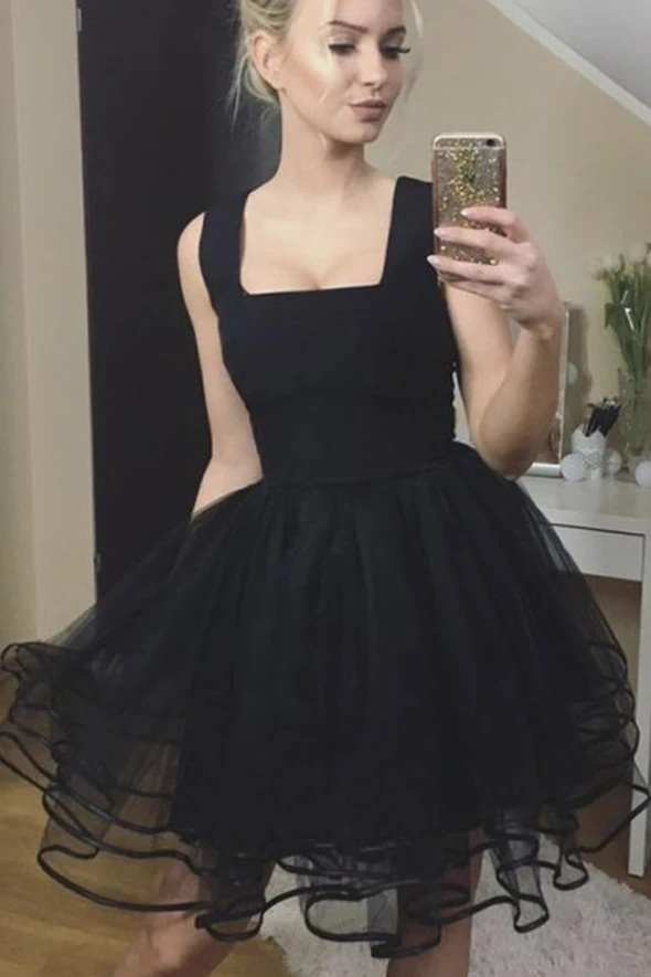 Black Tulle Short Black Homecoming Dresses Brenda Party Dress CD21325