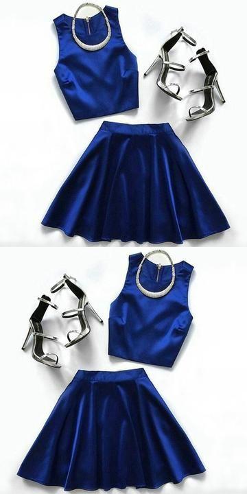 Two Piece Nita Royal Blue Homecoming Dresses Simple CD2134