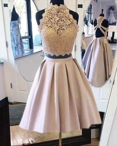 Crop Skirt Two Satin Homecoming Dresses Lace Mira Piece CD22303