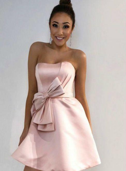 A-Line Strapless With Bowknot Pink Homecoming Dresses Rachel Satin CD22982