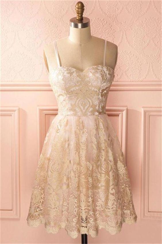 Spaghetti Straps Quintina Homecoming Dresses Cocktail Lace Classy Dresses CD23092