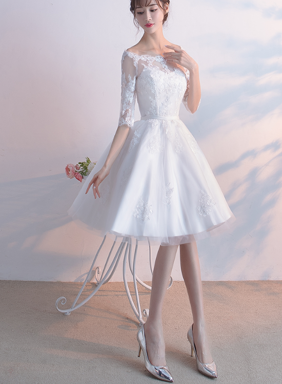 White Short Homecoming Dresses Lace Kristin Sleeves Party Dress CD23425