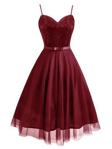 Spaghetti Homecoming Dresses Lace Myah Bow Swing Dress Tulle CD23625