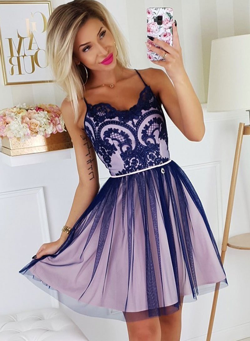 Cute Vicky Lace Homecoming Dresses Tulle Short Dress CD2596
