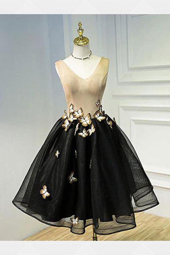 Black Jeanie Lace Homecoming Dresses Outstanding Short With A-Line/Princess Up Butterfly Dresses CD264