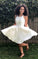 Knee Lindsey Homecoming Dresses Length White Modest Gown CD2820