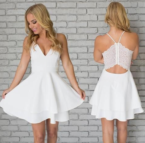 White Short Homecoming Dresses Carissa Back To School Wear CD2916