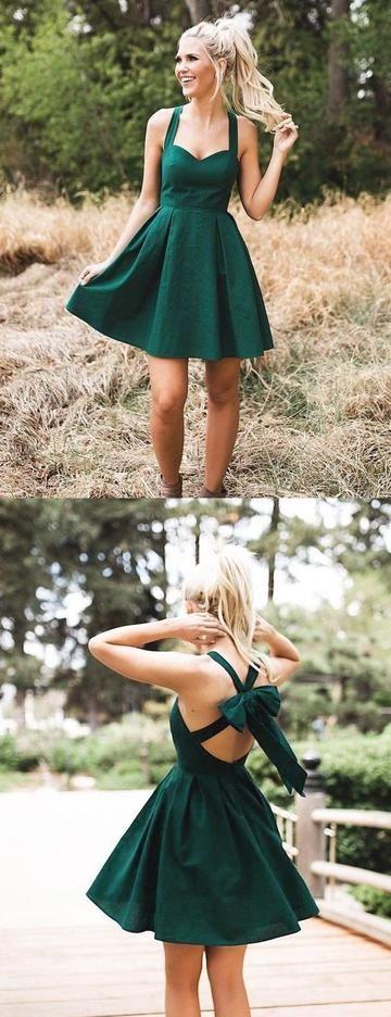 Green Halter With Bowknot Simple Satin Yesenia Homecoming Dresses CD3059