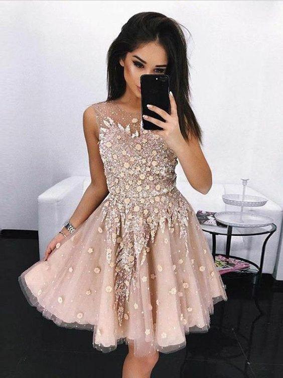 Homecoming Dresses Tiana A-Line Round Neck Short With Beading CD309