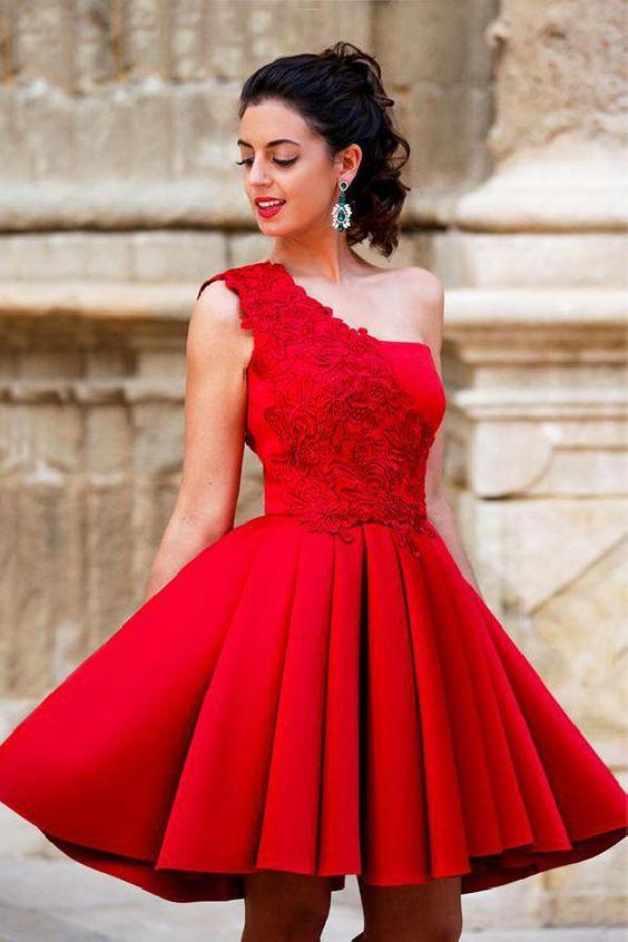 Red Lace Cherish , Homecoming Dresses Short CD3216