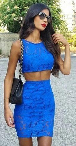 Philippa Homecoming Dresses Royal Blue Lace Two Piece With CD3400