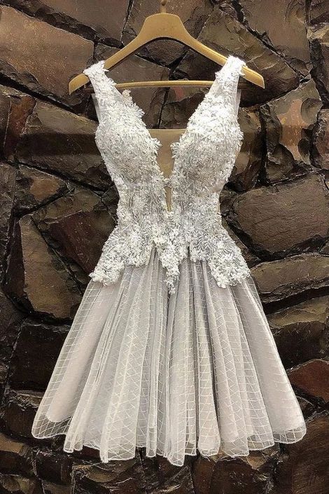 Gray Tulle Homecoming Dresses Lace Annie Short CD3489