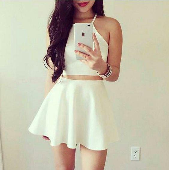 White Short Simple Homecoming Dresses Two Pieces Jacey CD3565