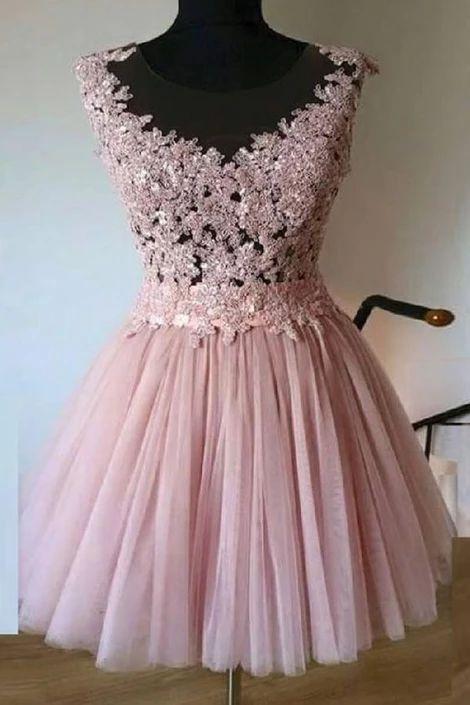 Homecoming Dresses Jane Sheer Neck Tulle Short With Appliques CD3589