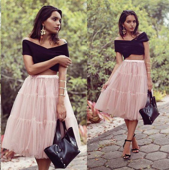2 Pieces Black Top Liliana , Pink Homecoming Dresses Skirt