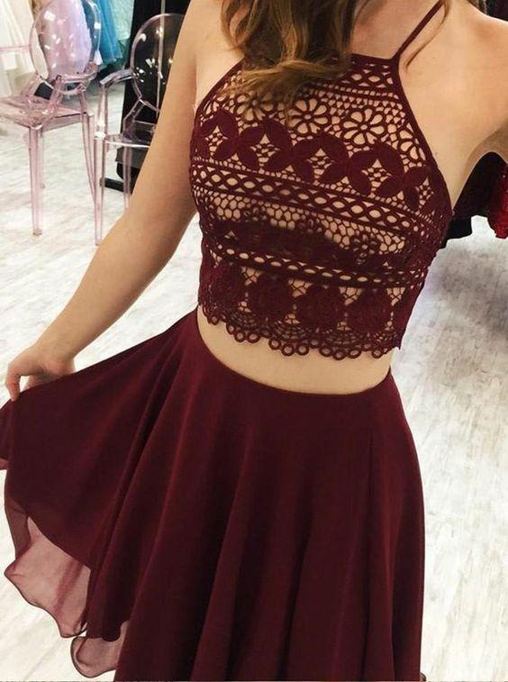 Two Homecoming Dresses Piece Short , Burgundy Presley CD378
