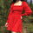 Red Square Neck Hannah Homecoming Dresses With Long Sleeve CD4225