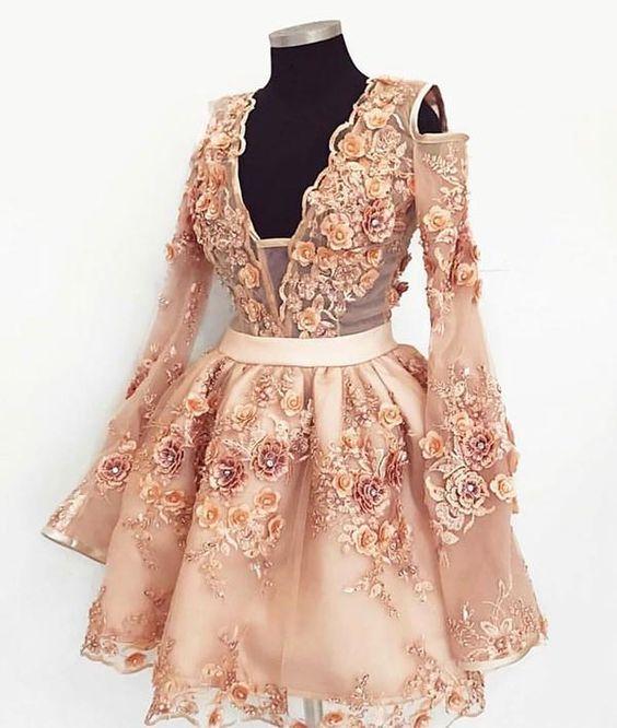 Cute Champagne Applique Short Homecoming Dresses Sheila Lace CD463