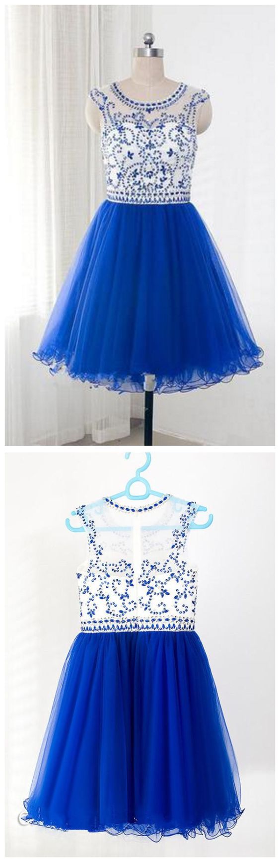 Tulle Sleeveless Royal Blue Homecoming Dresses Karsyn With Beading CD5686