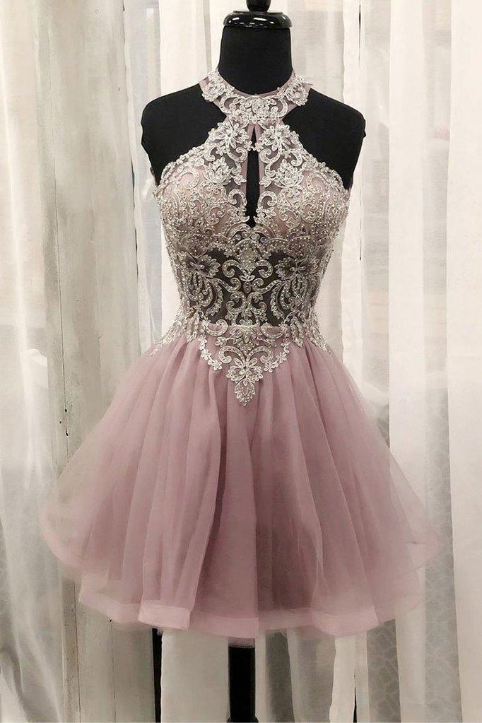 PINK TULLE Janelle Homecoming Dresses LACE SHORT DRESS PINK CD5763