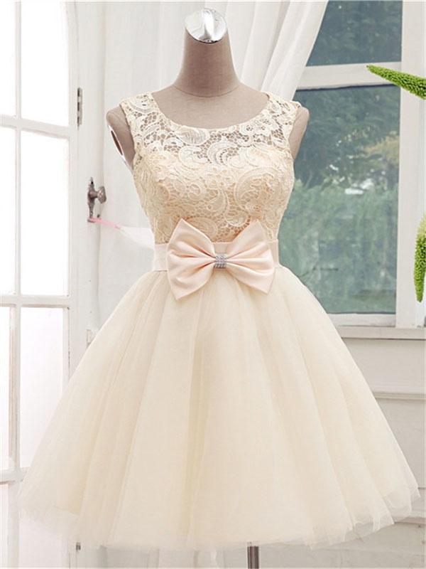 Beautiful Short Lace Homecoming Dresses Adelaide Scoop Neckline Off White With Sleeveless CD600