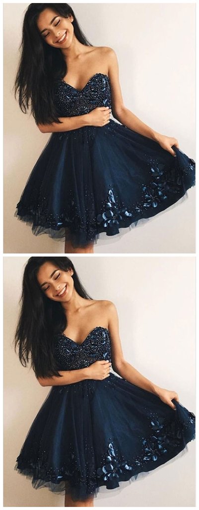A-Line Sweetheart Navy Blue Homecoming Dresses Sue Tulle CD655
