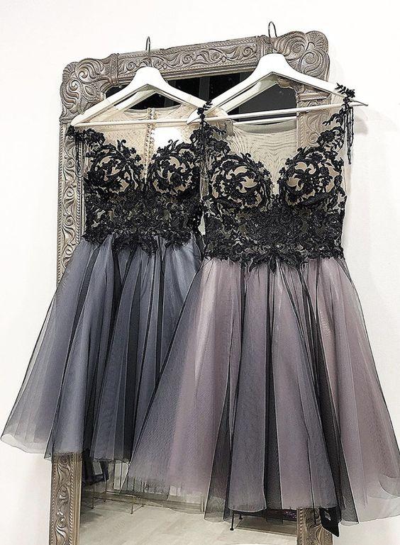 Black Tulle Short Hoco Lace Homecoming Dresses Aubrey Dress CD7775