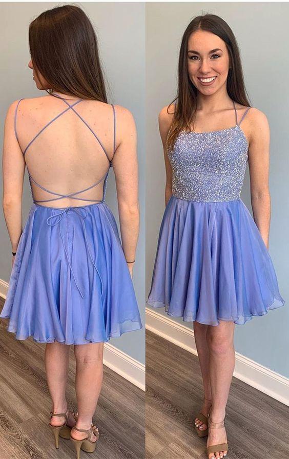 Sparkle Homecoming Dresses Laura Beading Blue Short CD9040