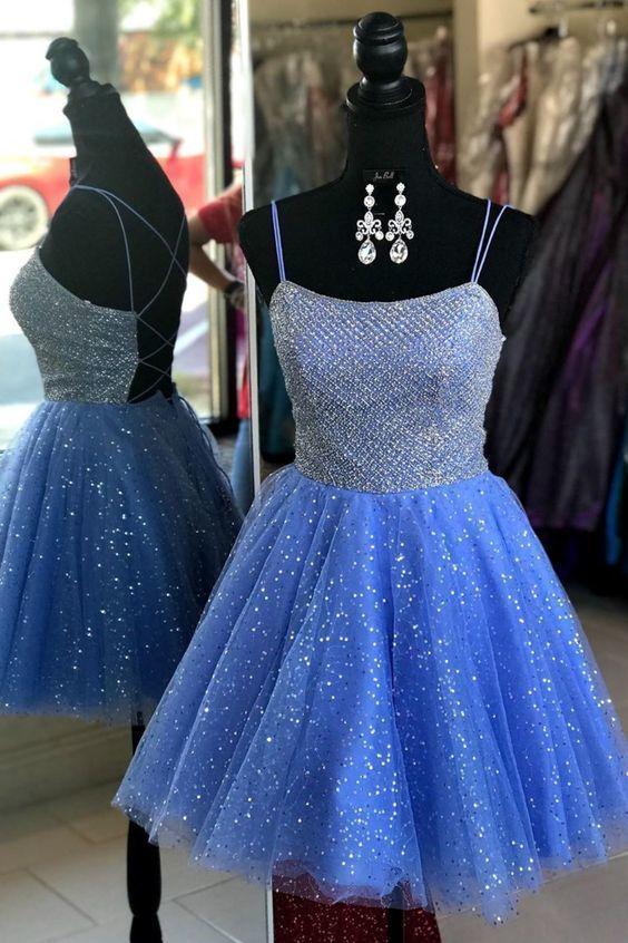 Sparkle Straps Homecoming Dresses Amiyah Blue Short CD9136