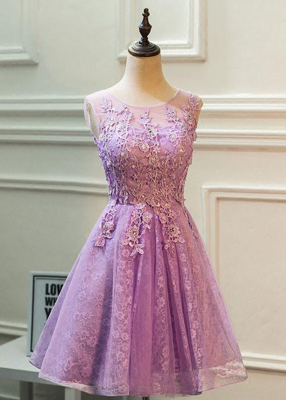 Cute Short Scoop Neck Beaded Homecoming Dresses Lace Princess CD9318