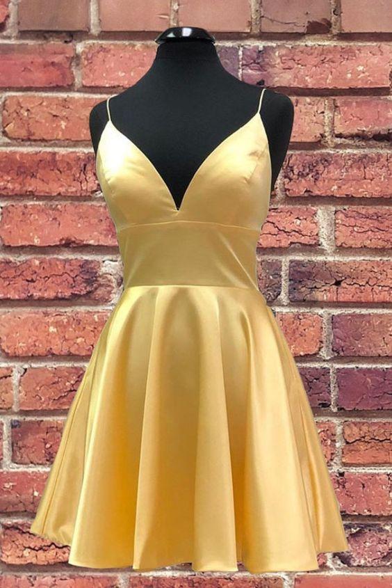 Simple Yellow With Straps Homecoming Dresses Ashly CD9546