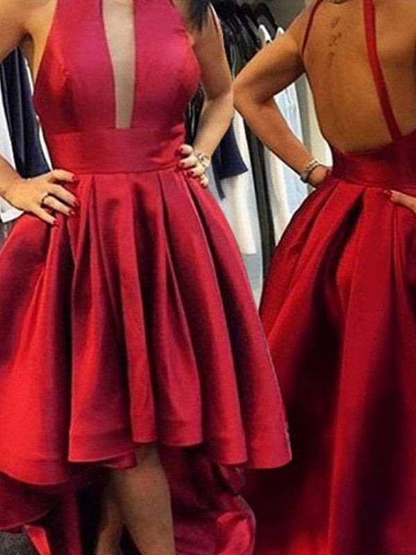 A-Line/Princess Sleeveless Homecoming Dresses Halter Satin Asymmetrical Shania Dresses