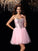 A-Line/Princess Sweetheart Ruffles Angelica Sleeveless Short Elastic Woven Homecoming Dresses Satin Cocktail Dresses