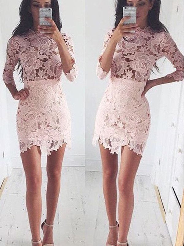 A-Line/Princess 1/2 Sleeves Scoop Homecoming Dresses Lace Claire Short/Mini Dresses