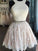 A-Line/Princess Sleeveless Homecoming Dresses Halter Pearls Short/Mini Lace Two Piece Dresses Jakayla