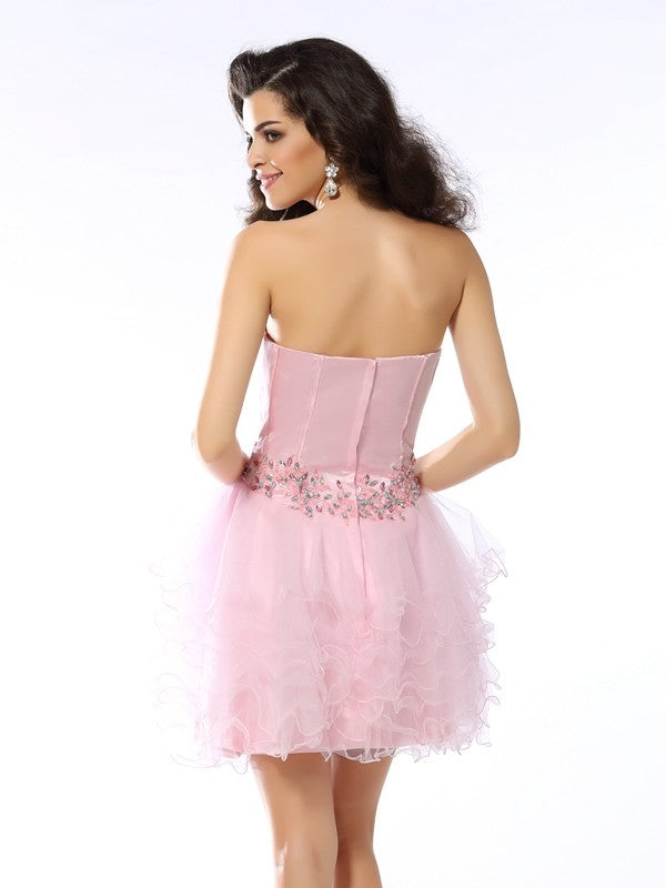 A-Line/Princess Sweetheart Ruffles Sleeveless Short Homecoming Dresses Esmeralda Net Cocktail Dresses